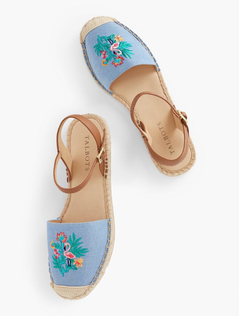 Talbots Womens 8 Blue Izzy D’Orsay Embroidered Chambray Espadrille Sandals NEW